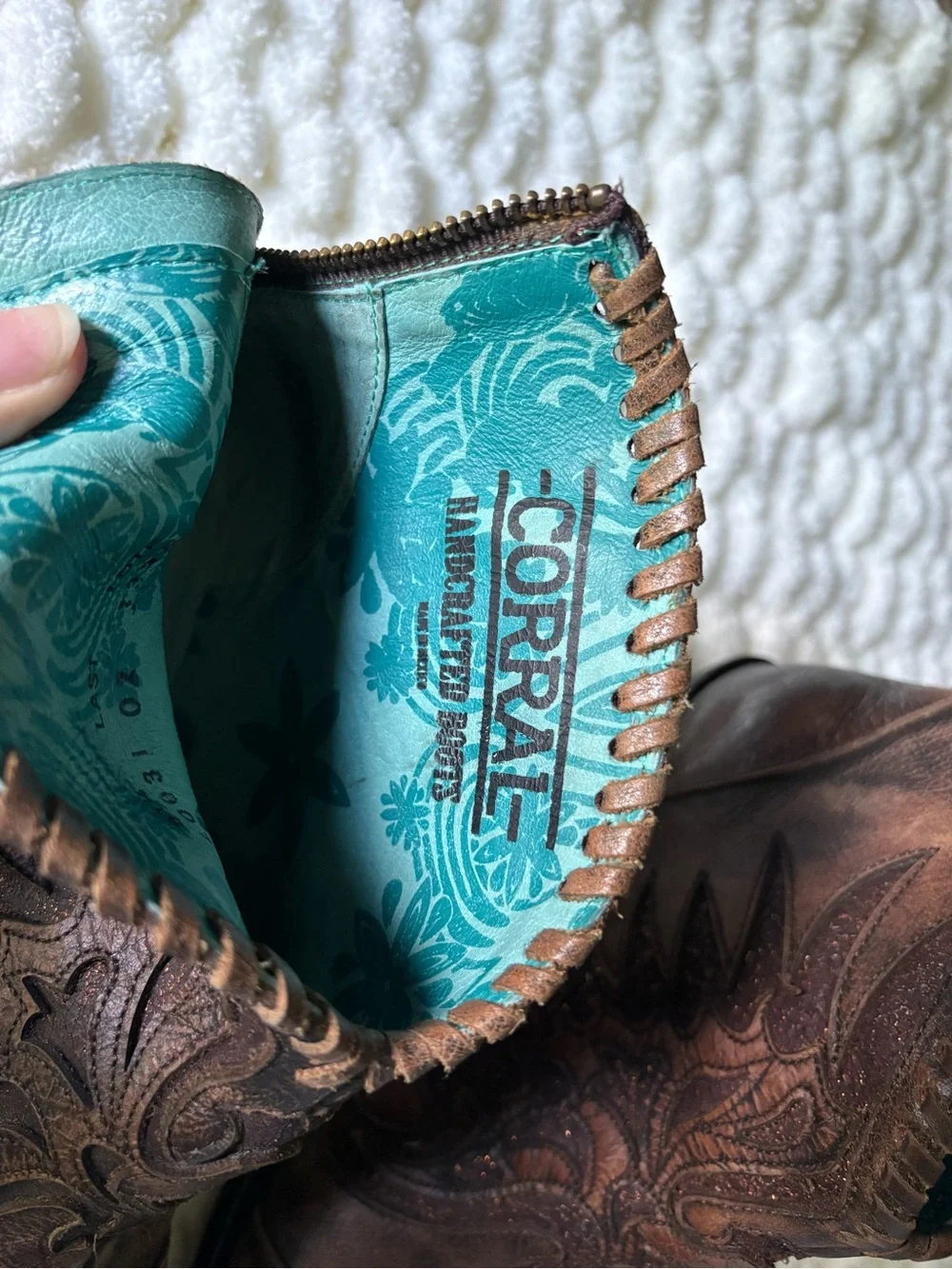 Corral LD Brown Glitter Leather Woven & Overlay Eagle Dizayn Ankle Boot